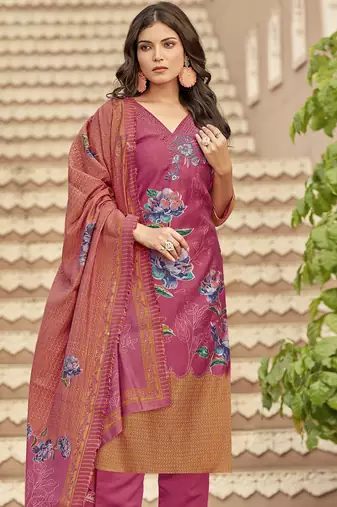 coral muslin embroidered dress material