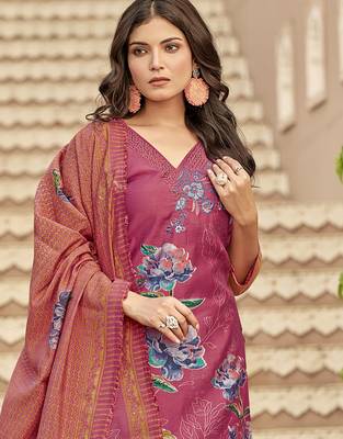 coral muslin embroidered dress material 4