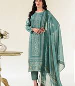 turquoise muslin embroidered dress material