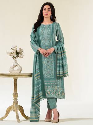 turquoise muslin embroidered dress material 2