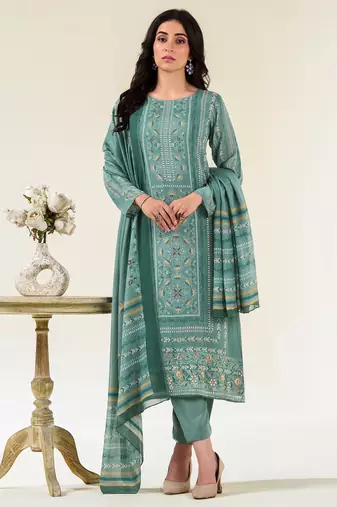 turquoise muslin embroidered dress material