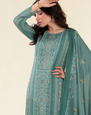 turquoise muslin embroidered dress material 3