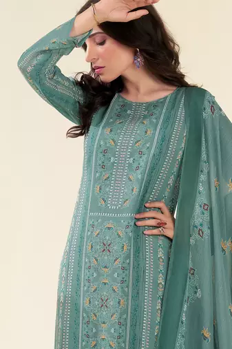 turquoise muslin embroidered dress material