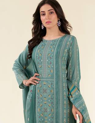 turquoise muslin embroidered dress material 4