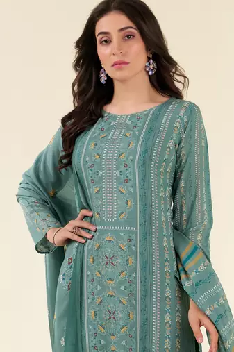 turquoise muslin embroidered dress material
