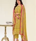 yellow muslin embroidered dress material