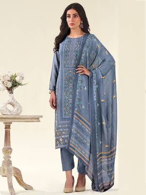 Stylee lifestyle blue muslin embroidered dress material 1
