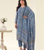 Stylee lifestyle blue muslin embroidered dress material