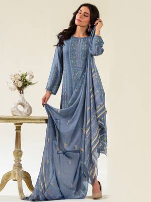 Stylee lifestyle blue muslin embroidered dress material 2