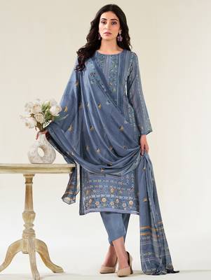 Stylee lifestyle blue muslin embroidered dress material 3