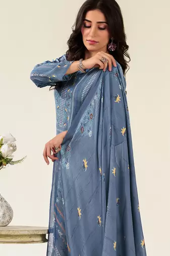 Stylee lifestyle blue muslin embroidered dress material
