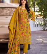 Stylee lifestyle yellow muslin embroidered dress material