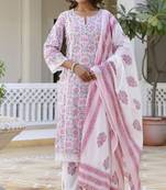 Samiha blush pink printed cotton kurta sets