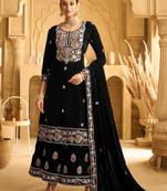 Black embroidered velvet semi-palazzo style salwar suit