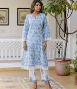 Samiha sky blue printed cotton kurta sets