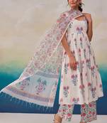 Samragi pearl light white printed cotton kurta sets