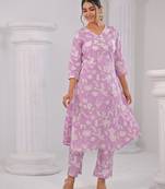 Sasha lily lavender printed cotton kurta sets