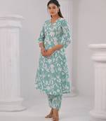 Sasha minty green printed cotton kurta sets