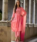 Kabila apricot peach embroidered cotton kurta sets