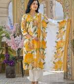 Swarnali marigold dark yellow printed cotton kurta sets