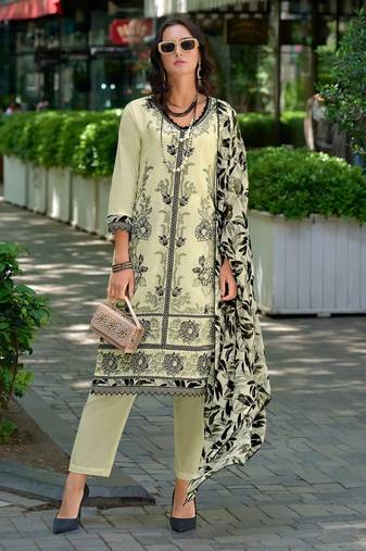 Preetika angel dark yellow embroidered cotton kurta sets