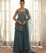 Green chiffon floral embroidered Sharara set