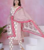 Tanvi pearl light white printed cotton kurta sets