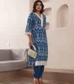 Tashvika indigo blue printed cotton kurta sets