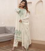 Tashvika misriteal light white embroidered cotton kurta sets