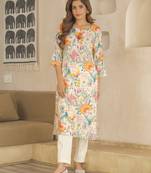 Tashvika salmon cream printed blended kurta sets