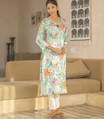 Tashvika sky dark turquoise printed blended kurta sets