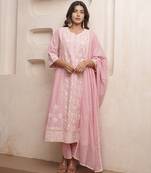 Tashvika softpink pink embroidered cotton kurta sets