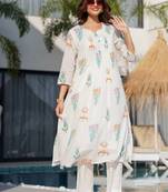 Tiara dove light white printed cotton kurta sets