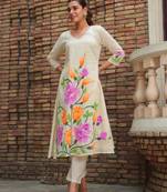 Tiara floral dark white printed cotton kurta sets