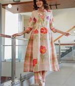 Tiara vibe off white printed cotton kurta sets