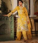 Tridhara amber dark yellow embroidered blended kurta sets