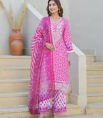 Tridhara fuschia pink printed cotton kurta sets