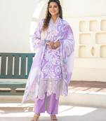 Tridhara orchid purple printed cotton kurta sets