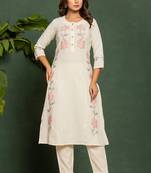 Uma angel beige embroidered cotton kurta sets