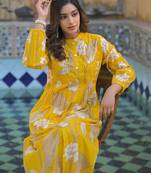 Yutika amber dark yellow printed cotton kurta sets
