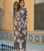 Yutika caramel grey printed cotton kurta sets