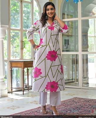 Yutika rose pink printed cotton kurta sets 1