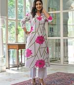 Yutika rose pink printed cotton kurta sets
