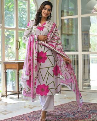 Yutika rose pink printed cotton kurta sets 2
