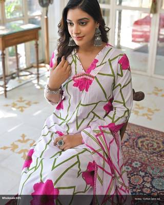 Yutika rose pink printed cotton kurta sets 3