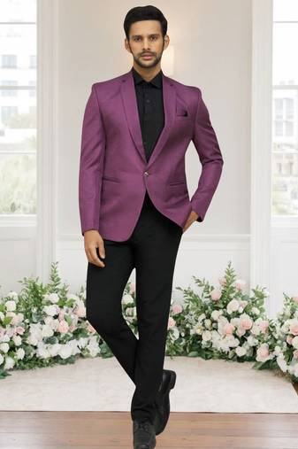Purple jacquard plain solid full sleeve blazer for men