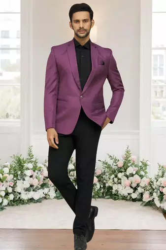 Purple jacquard plain solid full sleeve blazer for men