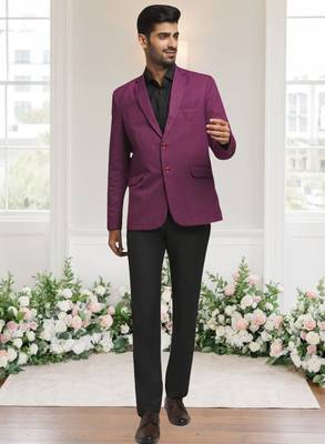 Purple jacquard plain solid full sleeve blazer for men 2