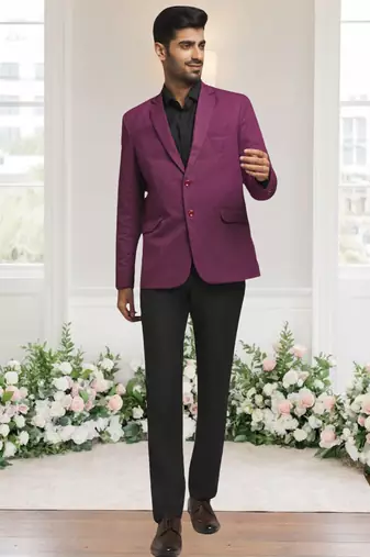 Purple jacquard plain solid full sleeve blazer for men
