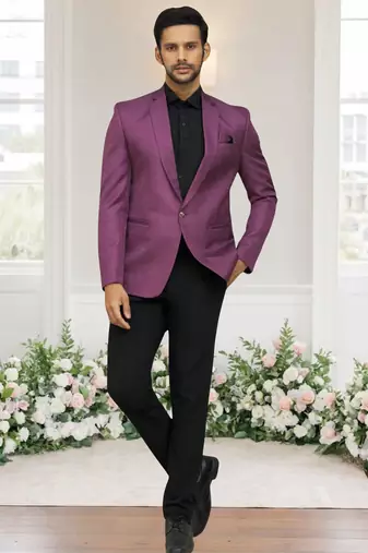 Purple jacquard plain solid full sleeve blazer for men